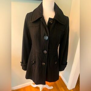 Tulle Black Wool Coat Classic Design, size L